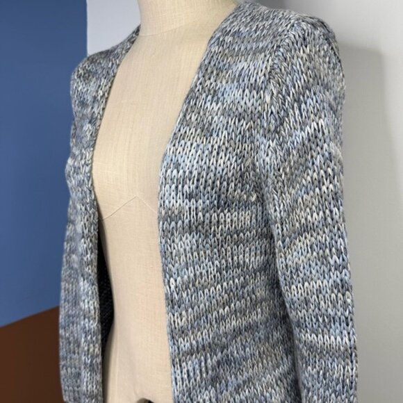 J. Jill Open Front Blue Marled Long Sleeve Knit Cardigan Sweater 100% Cotton S - Picture 2 of 7